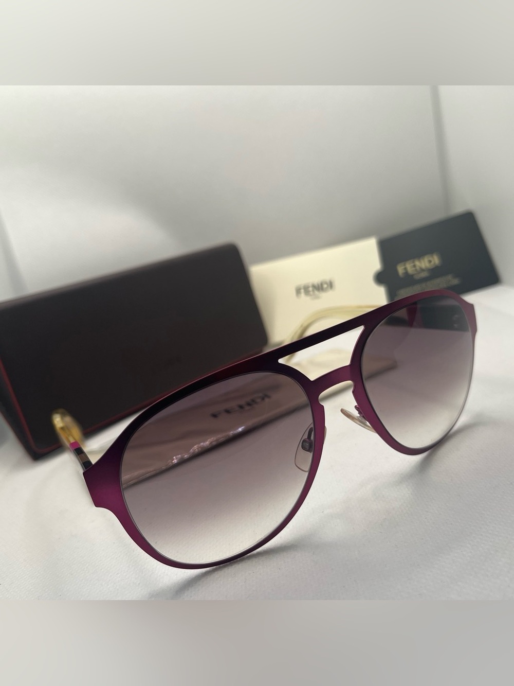 Fendi FF Burgundy oversized Aviator Sunglasses Made in Italy Y2K